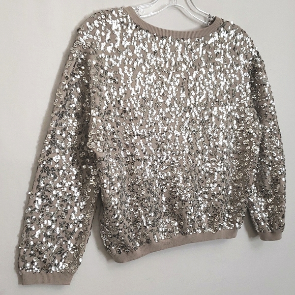 H&M Beige & Silver Sequin Knit 3/4 Sleeve Cropped Retro Inspired ♥ Cardi… - Picture 10 of 15